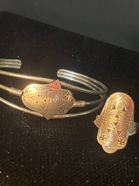 Moroccan Silver Ring and bracelet set.  Hand or Fatima or Hamsa Hand
